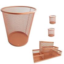 Kit Lixeira Escritório Redonda 12 l Porta Caneta Lápis e 2 Porta Treco Redondo Rose Gold Kit Lixeira Escritório Redonda 12 l Porta Caneta Lápis e 2 Porta Treco Redondo Rose Gold