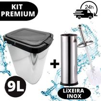 Kit Lixeira Grande Cesto Lixo 9 Litros Escova Sanitária
