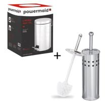 Kit Lixeira Inox 12L Com Pedal + Escova Inox Sanitária Powermaid