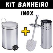 Kit Lixeira Inox 3 Litros e Escova Sanitária Inox Para Banheiro Lavabo Consultório
