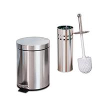Kit Lixeira Inox 3 Litros Escova Sanitária e Suporte Cesto Lixo Pedal Balde Interno Removível Banheiro Cozinha Consultório Clínico Escritório