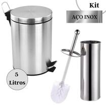 Kit Lixeira Inox 5 Litros e Escova Sanitária De Banheiro - Cgm Store