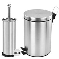 Kit Lixeira Inox 5L Cesto De Lixo Banheiro+Escova Sanitária