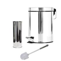 Kit Lixeira Inox 5l Pedal E Cesto + Escova Sanitária Inox