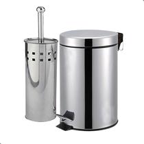 Kit Lixeira Inox para Banheiro com Pedal Cesto 3 Litros e Escova Sanitaria Conjunto Higienização Lavabo Kit Lixeira Inox para Banheiro com Pedal Cesto 3 Litros e Escova Sanitaria Conjunto Higienização Lavabo