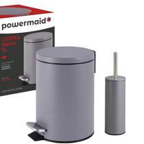Kit Lixeira Matte 3 L Cinza Inox + Escova Sanitaria Inox