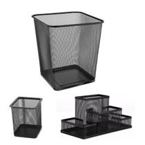 Kit Lixeira Metal Escritório 12L Preta Quadrada, Porta Lápis Caneta 4 Divisórias e Porta Treco Quadrado Kit Lixeira Metal Escritório 12L Preta Quadrada, Porta Lápis Caneta 4 Divisórias e Porta Treco Quadrado