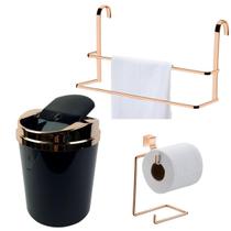 Kit Lixeira Papeleira Toalheiro Duplo Box Rose Gold - Branco