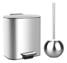 Kit Lixeira Para Banheiro Inox Escova Sanitária Limpador Privada Com Pedal