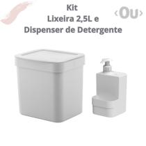 Kit Lixeira Para Pia De Cozinha ou Lavabo 2,5L + Dispenser de Detergente Compact 500ML Linha Trium