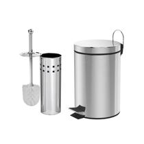 Kit Lixeira Pedal 3,5,12l e Escova Sanitária Inox Banheiro