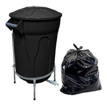 Kit Lixeira Pedal De Aço Preta 100L+ 100 Sacos De Lixo 100L