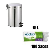 Kit Lixeira Pedal Inox 3L + 100 Sacos De Lixo 15L Kit Lixeira Pedal Inox 3L + 100 Sacos De Lixo 15L
