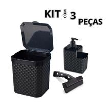 Kit Lixeira Pia 5 Litros Porta Detergente Sabão Rodinho de Pia Kit Cozinha 3 Peças Kit Lixeira Pia 5 Litros Porta Detergente Sabão Rodinho de Pia Kit Cozinha 3 Peças