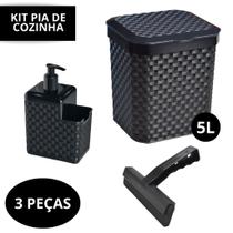 Kit Lixeira Pia 5 Litros + Porta Detergente Sabão + Rodinho de Pia Kit Cozinha 3 Peças