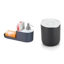 Kit Lixeira Pia Cozinha 3.5L com Tampa E Dispenser Porta Detergente Prático Suporte Bucha Seca