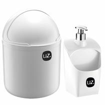 Kit Lixeira Pia Cozinha Cesto Lixo 4 Litros + Dispenser Detergente BRANCO