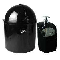 Kit Lixeira Pia Cozinha Cesto Lixo 4 Litros + Dispenser Detergente PRETO Kit Lixeira Pia Cozinha Cesto Lixo 4 Litros + Dispenser Detergente PRETO