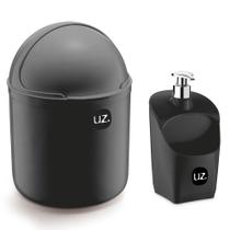 Kit Lixeira Pia Cozinha Cesto Lixo 4 Litros + Dispenser Detergente PRETO - UZ