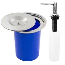 KIT Lixeira Pia Cozinha Embutir 8 Litros Inox Escovado + Dosador Inox 304 Polido Westing