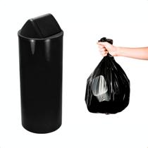 Kit Lixeira Plástica Preta 22L com Tampa Vai vem e 50un de Saco de Lixo 40L