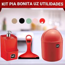 Kit Lixeira Porta Detergente Dispenser e Rodinho de Pia Organização Limpeza