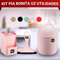 Kit Lixeira Porta Detergente Dispenser e Rodinho de Pia Organização Limpeza
