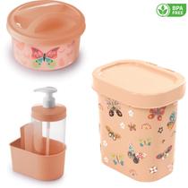 Kit Lixeira Porta Detergente Porta Sabão Cozinha Moderna