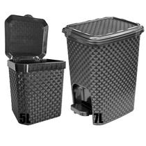 Kit Lixeira Rattan 7 Litros Com Pedal Banheiro E 5 Litros Cozinha Arqplast Preta