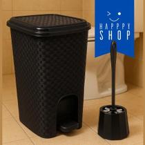 Kit Lixeira Rattan Preta PEDAL 07 litros + Escova Sanitária Reforçada- CASA -ELEGANTE