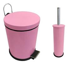 Kit Lixeira Rosa Aço 5L + Escova Sanitária Produto Europeu - Mundare