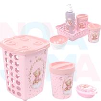Kit Lixeira, saboneteira, cesto, kit Higiene Ursa Rosa - Plasutil