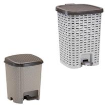 Kit Lixeira Smart Cesto Interno Pedal 15L+6L Bege
