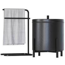 Kit Lixeira Tampa 6L Nara e Porta Toalha Eva Para Pia Bancada Lavabo Aço D01 Preto - Inoviza
