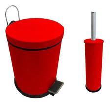 Kit Lixeira Vermelha Aço 5L+Escova Sanitária Produto Europeu - Mundare