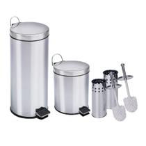 Kit Lixeiras aço inox de 5 litros, 30 litros e 2 escovas sanitária Travel Max - Healer