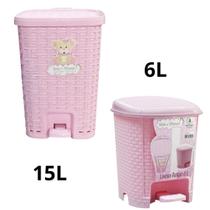 Kit Lixeiras De 15L + 6L Rosa Bebê & Mamãe - Monte Libano