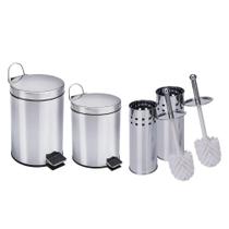 Kit lixeiras inox de 5 litros, 12 litros + 2 escovas sanitária Travel Max