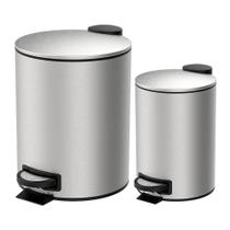 Kit Lixeiras para Banheiro e Cozinha Inox Com Pedal Spin 12L e 3L - Brinox