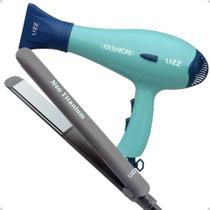 Kit Lizz: Secador Fashion Verde 2200w 220v e Prancha Neo Titanium Cinza 230C Bivolt