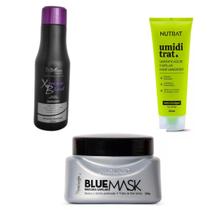 kit loiras cacheados com shampoo bold 500 ml mais umid trat sem enxague e blue hidratação