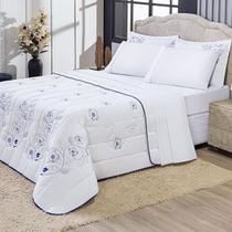 Kit London Dupla Face Bordado Casal Queen 7 Peças 100 Algodão