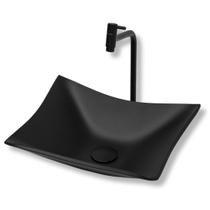 Kit Lopazzi Cuba de Vidro Retangular Banheiro Lavabo Torneira Link Alta Válvula Click UPLop