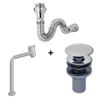 Kit Lopazzi Torneira Link Inox + Sifão Inox + Válvula Inox para Lavatório Cuba Pia Banheiro Cozinha