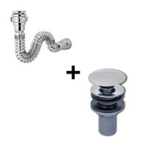Kit Lopazzi Válvula Inox + Sifão Inox para Cuba Pia Lavatório Banheiro Cozinha