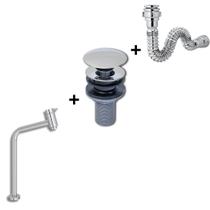 Kit Lopazzi Válvula Inox + Sifão Inox + Torneira Link Inox para Lavatório Cuba Banheiro Cozinha Pia