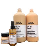 Kit Loreal Absolut Repair Gold Quinoa Shampoo Cond. 1,5L Mascara 250g Serum