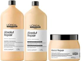 Kit loreal absolut repair gold quinoa shampoo e condicionador 1500 ml e máscara 500 gr