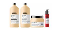 Kit LOréal Absolut Repair Shampoo 1,5L + Condicionador 1,5L + Máscara 500g + Blow-dry 150ml Kit LOréal Absolut Repair Shampoo 1,5L + Condicionador 1,5L + Máscara 500g + Blow-dry 150ml