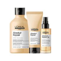 Kit LOréal Absolut Repair Shampoo 300ml+ Cond 200ml + Óleo 10-in-1 90ml